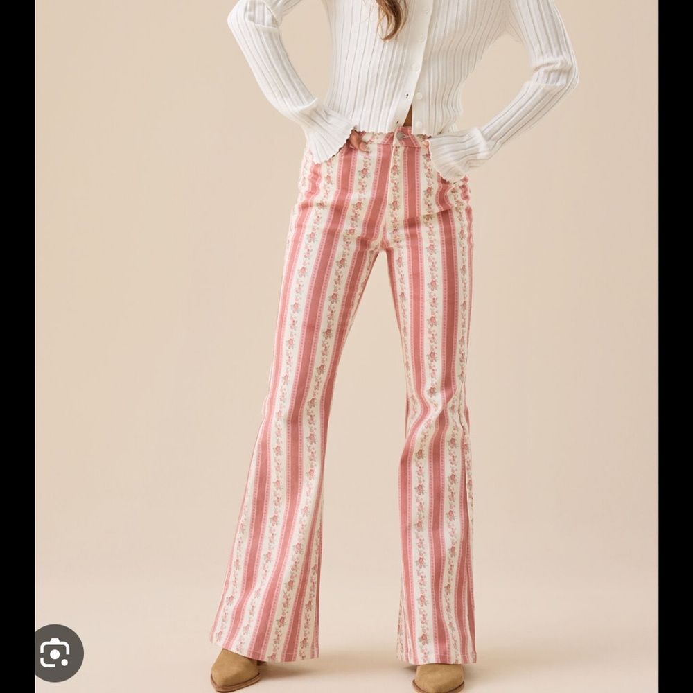 Altar'd State Pink and White Flare Jeans